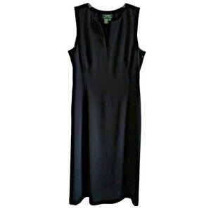 LAUREN RALPH LAUREN Women Maxi Sheath Dress Black Sleeveless Split V-Neck - 12